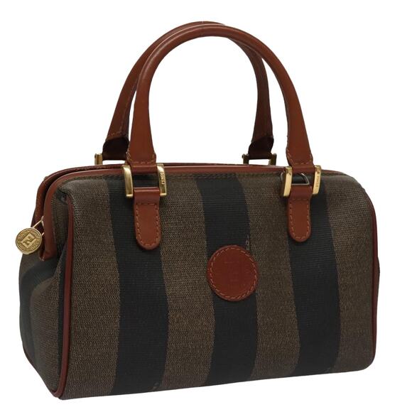FENDI Pecan Canvas Mini Hand Bag Brown Black - Picture 1 of 12